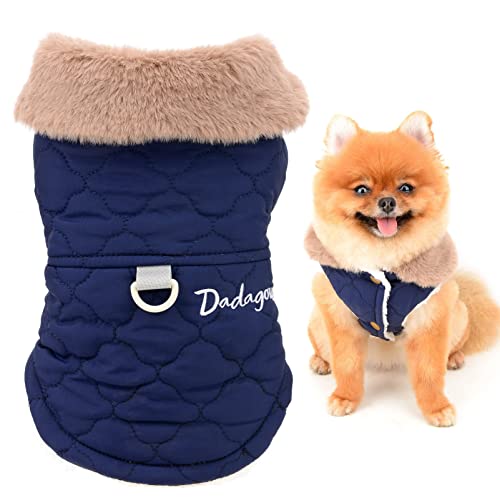 SMALLLEE_Lucky_Store Haustier Steppjacke Wintermantel Weste mit D-Ring für kleine mittelgroße Hunde Katzen, Sherpa-Fleece gefüttert Welpen Chihuahua Yorkie warmes kaltes Wetter, Blau, XL von smalllee_lucky_store