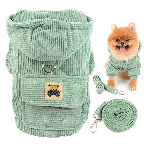SMALLLEE_LUCKY_STORE Haustier-Kord-Kapuzenpullover Wintermantel, Fleece-gefütterte Jacke für kleine Hunde Katzen mit D-Ring und Leine, Welpen Chihuahua Yorkie warme Kleidung, Grün, XL SMALLLEE_LUCKY_STORE Haustier-Kord-Kapuzenpullover Wintermantel, Fleece-gefütterte Jacke für kleine Hunde Katzen mit D-Ring und Leine, Welpen Chihuahua Yorkie warme Kleidung, Grün, XL von smalllee_lucky_store