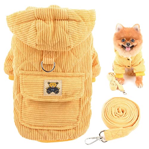 SMALLLEE_LUCKY_STORE Haustier-Kord-Kapuzenpullover Wintermantel, Fleece-gefütterte Jacke für kleine Hunde Katzen mit D-Ring und Leine, Welpen Chihuahua Yorkie warme Kleidung, Gelb, M SMALLLEE_LUCKY_STORE Haustier-Kord-Kapuzenpullover Wintermantel, Fleece-gefütterte Jacke für kleine Hunde Katzen mit D-Ring und Leine, Welpen Chihuahua Yorkie warme Kleidung, Gelb, M von smalllee_lucky_store