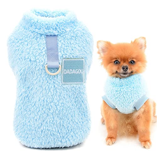 smalllee_lucky_store Haustier-Sherpa-Fleece-Pullover Weste Rollkragenpullover mit D-Ring weiches Sweatshirt für kleine Hunde Katzen, Welpen Yorkie Chihuahua warme Herbst-Winterkleidung, blau, S von smalllee_lucky_store