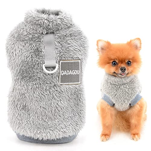 SMALLLEE_LUCKY_STORE Haustier-Sherpa-Fleece-Pullover Weste Rollkragenpullover mit D-Ring weiches Sweatshirt für kleine Hunde Katzen, Welpen Yorkie Chihuahua warme Herbst-Winterkleidung, Grau, S von smalllee_lucky_store