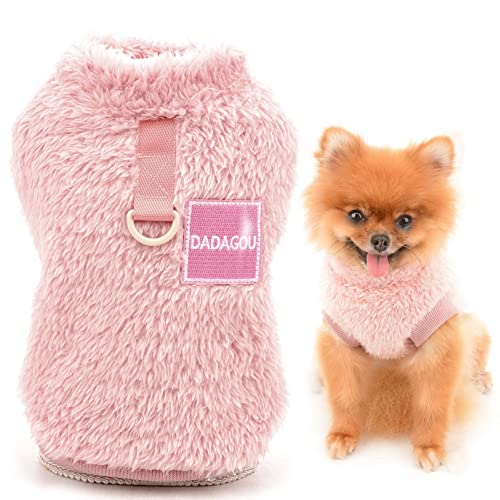 smalllee_lucky_store Haustier-Sherpa-Fleece-Pullover Weste Rollkragenpullover mit D-Ring weiches Sweatshirt für kleine Hunde Katzen, Welpen Yorkie Chihuahua warme Herbst-Winterkleidung, Rosa, L von smalllee_lucky_store