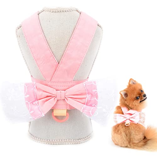 SMALLLEE_Lucky_Store Haustier-Spitzenschleife Prinzessin-Geschirr mit D-Ring für kleine Hunde Katzen, weich bequem weiblicher Welpen Yorkie Chihuahua Sommerkleidung, Rosa, L von smalllee_lucky_store