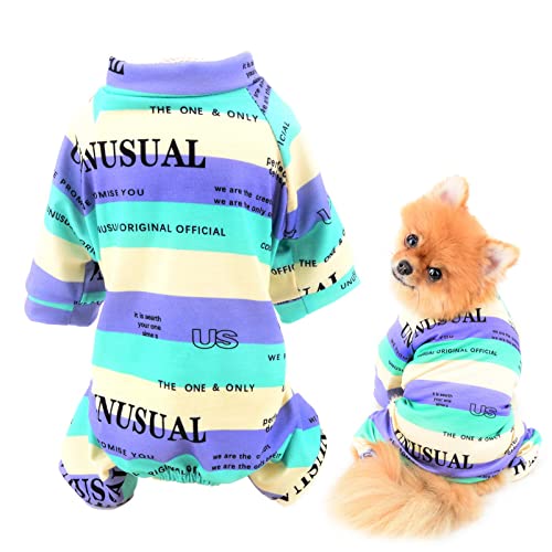 SMALLLEE_LUCKY_STORE Haustierkleidung, Mehrfarbig, gestreift, Baumwolle, Pyjama für kleine und mittelgroße Hunde Katzen, Schlafanzug, Overall, Nachtwäsche, Outfits für Yorkie Chihuahua, Grün, XXL von smalllee_lucky_store