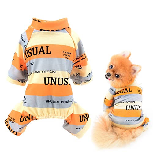 SMALLLEE_LUCKY_STORE Haustierkleidung, Mehrfarbig, gestreift, Baumwolle, Pyjama für kleine und mittelgroße Hunde Katzen, Schlafanzug, Overall, Nachtwäsche, Outfits für Yorkie Chihuahua, Orange, XL von smalllee_lucky_store