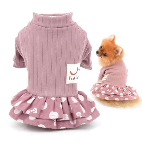 SMALLLEE_LUCKY_STORE Haustierkleidung Mädchen Welpen-Strickpullover Kleid für kleine mittelgroße Hunde und Katzen, gestufter Rock für Damen, Yorkie, Chihuahua, Bekleidung, Rosa, L von smalllee_lucky_store