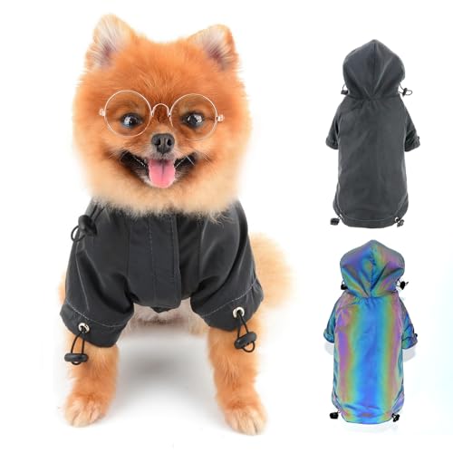 SMALLLEE_LUCKY_STORE Holografischer Hundemantel mit Kapuze für kleine, mittelgroße und große Hunde, wasserabweisend, Klettverschluss, Haustier-Kapuzenpullover mit verstellbarem Kordelzug, warme von smalllee_lucky_store