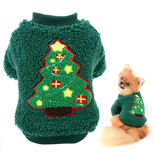 SMALLLEE_LUCKY_STORE Hund Sherpa Weihnachtspullover Fleece Pullover Sweatshirt für Welpen Kleine Hunde Katzen Yorkie Chihuahua Mantel Warme Winterkleidung Weihnachtsbaum von smalllee_lucky_store