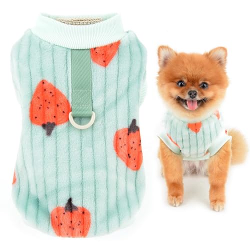 SMALLLEE_LUCKY_STORE Hunde-Fleecepullover für kleine Hunde und Katzen, Haustier-Pullover Sweatshirt mit Erdbeer-Druck und D-Ring, Welpenweste, Yorkie, Chihuahua, warme Kleidung, Winter, von smalllee_lucky_store