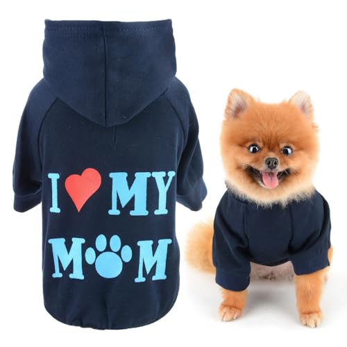 SMALLLEE_LUCKY_STORE Hunde-Kapuzenpullover für kleine und mittelgroße Hunde Junge Mädchen, Haustier-Pullover Sweatshirt mit Buchstabe I Love My Mom und Loch für die Leine, weicher von smalllee_lucky_store