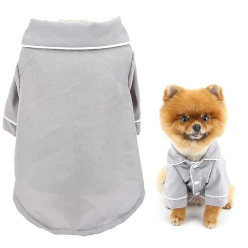 SMALLLEE_LUCKY_STORE Hunde-Pyjama für kleine, mittelgroße Hunde und Katzen, weiche Haustier-Nachtwäsche, bequem, Revers, Loungewear, Kleidung, Bulldogge, Chihuahua, Yorkie, Zweibeiner-Outfit, Grau, von smalllee_lucky_store