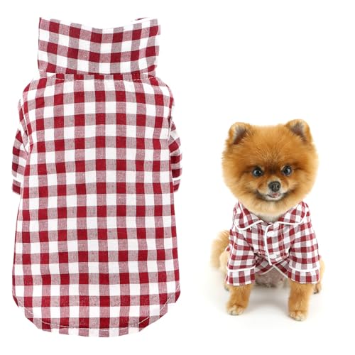 SMALLLEE_LUCKY_STORE Hunde-Pyjama für kleine, mittelgroße Hunde und Katzen, weiche Haustier-Nachtwäsche, bequem, Revers, Loungewear, Kleidung, Bulldogge, Chihuahua, Yorkie, Zweibeiner-Outfit, Rot, von smalllee_lucky_store