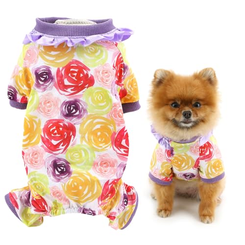 SMALLLEE_LUCKY_STORE Hunde-Pyjama für kleine Hunde, Haustier-Einteiler mit süßem Blumendruck und Schleife, Rüschen, Welpenpullover, Pyjama, Katze, Jammies, Urlaub, Valentinstag, Kostüme, Floral, Größe SMALLLEE_LUCKY_STORE Hunde-Pyjama für kleine Hunde, Haustier-Einteiler mit süßem Blumendruck und Schleife, Rüschen, Welpenpullover, Pyjama, Katze, Jammies, Urlaub, Valentinstag, Kostüme, Floral, Größe von smalllee_lucky_store