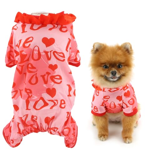 SMALLLEE_LUCKY_STORE Hunde-Pyjama für kleine Hunde, Haustier-Einteiler mit süßem Herz "Love" bedruckt und mit Schleife und Rüschen, Welpenpullover, Pyjama, Katze, Jammies, Urlaub, Valentinstag, SMALLLEE_LUCKY_STORE Hunde-Pyjama für kleine Hunde, Haustier-Einteiler mit süßem Herz "Love" bedruckt und mit Schleife und Rüschen, Welpenpullover, Pyjama, Katze, Jammies, Urlaub, Valentinstag, von smalllee_lucky_store