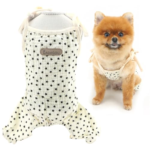 SMALLLEE_LUCKY_STORE Hunde-Pyjama für kleine Hunde, Welpen, Overall mit Sternendruck, dehnbar, weich, Sommer, Frühling, atmungsaktiv, Chihuahua, Yorkie, Weiß, Größe L von smalllee_lucky_store