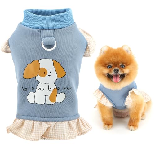 SMALLLEE_LUCKY_STORE Hunde-Sweatshirt für extra kleine Hunde, mit Fleecefutter, niedliches Hundemuster, Haustierpullover mit D-Ring, warm, gemütlich, Welpen, Winter, Herbst, Chihuahua, Yorkshire von smalllee_lucky_store