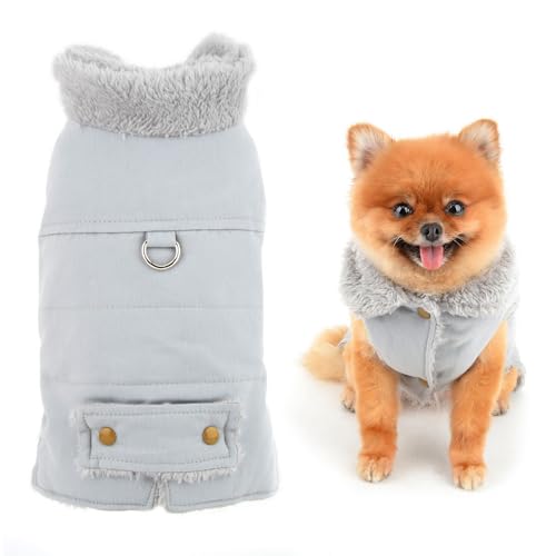 SMALLLEE_LUCKY_STORE Hunde-Trenchcoat für kleine Hunde, mit Fleece gefüttert, solide Haustierjacke, Weste mit D-Ring, Welpen, gepolstert, für kaltes Wetter, isoliert, Chihuahua, Yorkie, von smalllee_lucky_store