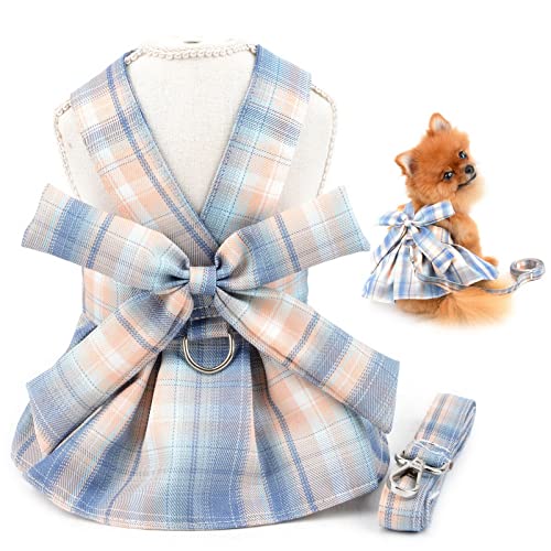 SMALLLEE_LUCKY_STORE Hundegeschirr, Kleid und Leine, Schleife, Prinzessinnenkleid für kleine, mittelgroße Hunde, Katzen, Mädchen, japanischer Schulrock mit D-Ring, weibliche Hundekleidung, blau, XL SMALLLEE_LUCKY_STORE Hundegeschirr, Kleid und Leine, Schleife, Prinzessinnenkleid für kleine, mittelgroße Hunde, Katzen, Mädchen, japanischer Schulrock mit D-Ring, weibliche Hundekleidung, blau, XL von smalllee_lucky_store