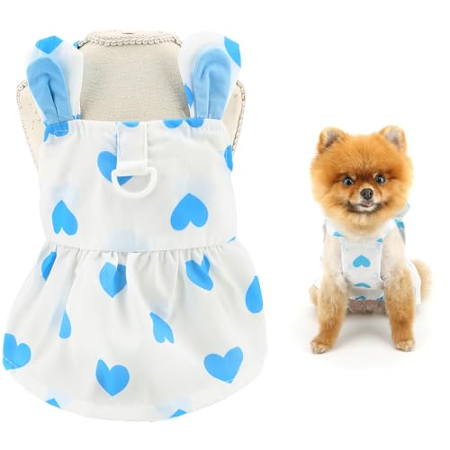 SMALLLEE_LUCKY_STORE Hundekleid für extra kleine und kleine Hunde, weiblicher Welpenrock mit Herz und Hasenohren, Sommer, Frühling, Haustierkleidung, Yorkie, Chihuahua, Katzen, Kostüm, Blau, XL von smalllee_lucky_store