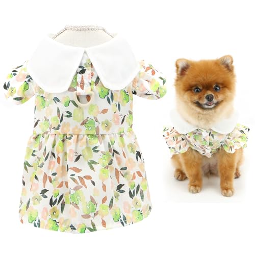 SMALLLEE_LUCKY_STORE Hundekleid für kleine Hunde, Mädchen, Puppenkragen, Haustiergeschirr, Kleid mit D-Ring und Blumenmuster, Sommer, Frühling, atmungsaktiv, Welpenrock, Chihuahua, Yorkie, von smalllee_lucky_store