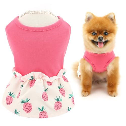 SMALLLEE_LUCKY_STORE Hundekleider für kleine Hunde und Mädchen, bequemes Welpenweste, Kleid mit Ananas, Frühling Sommer, dehnbar, atmungsaktiv, Haustierrock, Chihuahua, Yorkie, Katzenkleidung, Rosa, M von smalllee_lucky_store