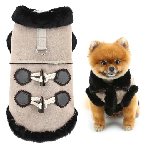 SMALLLEE_LUCKY_STORE Hundemantel aus Velourslederimitat für kleine Hunde, Haustierweste, Jacke mit D-Ring und Kunstfellkragen, für Herbst und Winter, Kunstfellfutter, Kleidung, Chihuahua, Yorkie, von smalllee_lucky_store