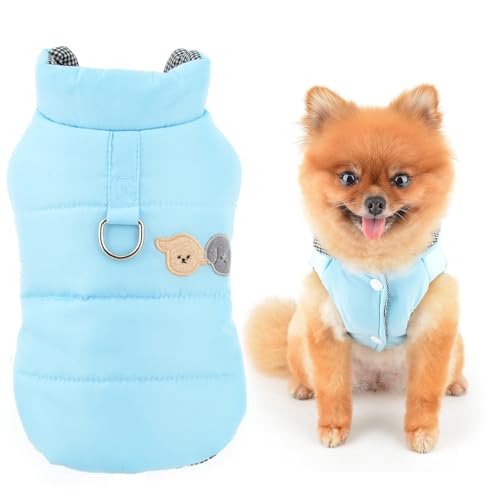 SMALLLEE_LUCKY_STORE Hundemantel mit Fleece gefütterter Hundemantel für kleine Hunde, solide Haustierjacke mit Cartoon-Patch und D-Ring, winddicht, warm, Winter, Herbst, gepolstert, für Chihuahua, von smalllee_lucky_store