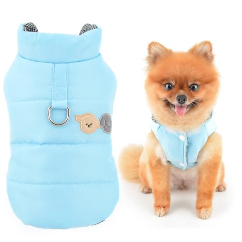 SMALLLEE_LUCKY_STORE Hundemantel mit Fleece gefütterter Hundemantel für kleine Hunde, solide Haustierjacke mit Cartoon-Patch und D-Ring, winddicht, warm, Winter, Herbst, gepolstert, für Chihuahua, von smalllee_lucky_store