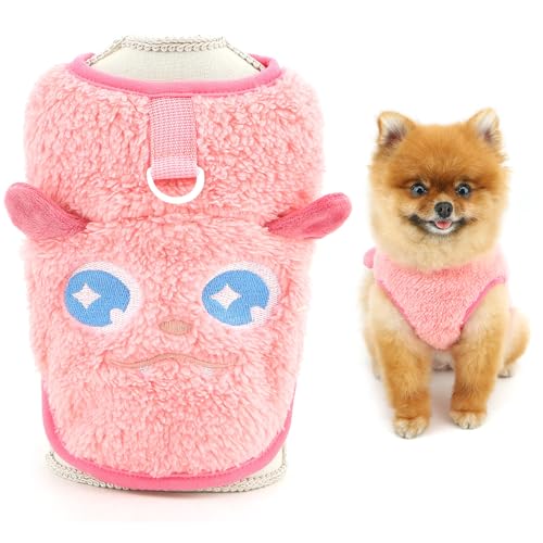 SMALLLEE_LUCKY_STORE Hundepullover für kleine Hunde, Fleece, Größe XS mit D-Ring, Cartoon-Muster, Welpen-Sweatshirt, warm, gemütlich, Winter, Herbst, Chihuahua, Yorkshire, Kleidung, Rosa, Größe L von smalllee_lucky_store