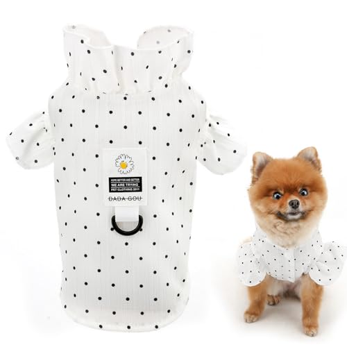 SMALLLEE_LUCKY_STORE Hundeshirt für kleine Hunde und Katzen, gepunktetes Haustier-T-Shirt mit Rüschen, Bündchen und D-Ring, Sommer-Frühlingskleidung, Welpen-T-Shirt, Chihuahua, Yorkie-Bekleidung, von smalllee_lucky_store