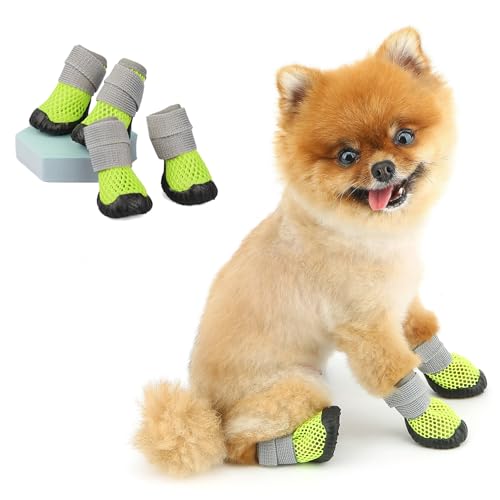 SMALLLEE_LUCKY_STORE Hundestiefel für heißen Bürgersteig, atmungsaktives Netzgewebe, Haustierpfotenschutz mit verstellbarem Streifen für kleine Hunde, waschbar, rutschfest, Welpenschuhe, bequemer von smalllee_lucky_store