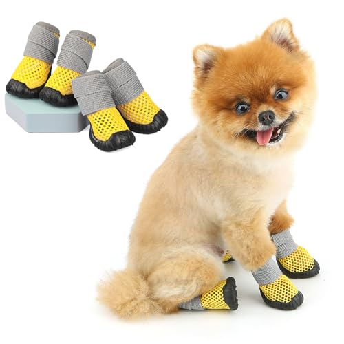 SMALLLEE_LUCKY_STORE Hundestiefel für heißen Bürgersteig, atmungsaktives Netzgewebe, Haustierpfotenschutz mit verstellbarem Streifen für kleine Hunde, waschbar, rutschfest, Welpenschuhe, bequemer von smalllee_lucky_store