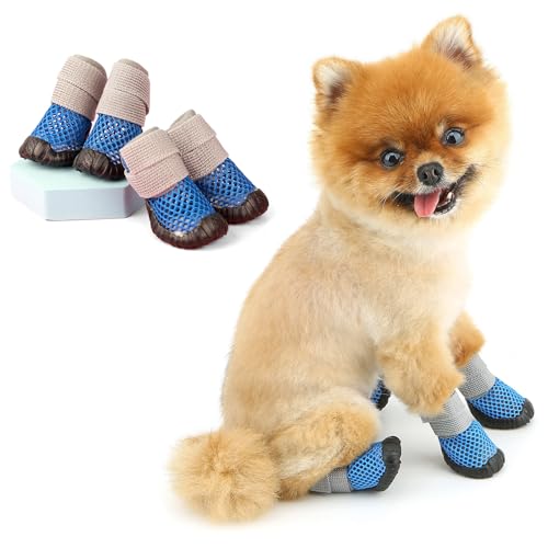 SMALLLEE_LUCKY_STORE Hundestiefel für heißen Bürgersteig, atmungsaktives Netzgewebe, Haustierpfotenschutz mit verstellbarem Streifen für kleine Hunde, waschbar, rutschfest, Welpenschuhe, bequemer von smalllee_lucky_store