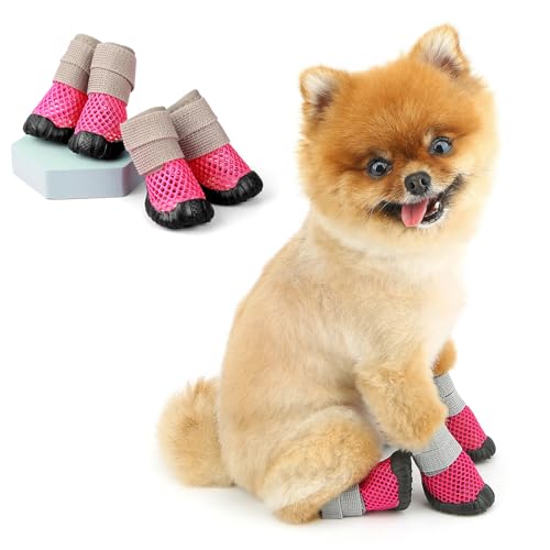 SMALLLEE_LUCKY_STORE Hundestiefel für heißen Bürgersteig, atmungsaktives Netzgewebe, Haustierpfotenschutz mit verstellbarem Streifen für kleine Hunde, waschbar, rutschfest, Welpenschuhe, bequemer von smalllee_lucky_store