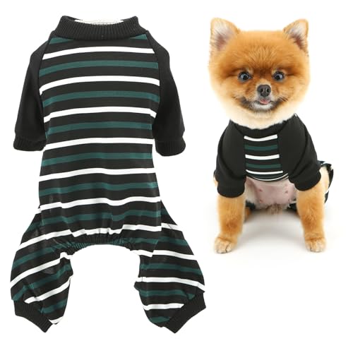 SMALLLEE_LUCKY_STORE Klassischer gestreifter Hunde-Pyjama für kleine Hunde, kühlender Welpenpullover, Jumpsuit, dehnbar, Haustier-Pyjama, Sommer, Frühling, atmungsaktiv, Chihuahua, Yorkie, Grün, Größe von smalllee_lucky_store