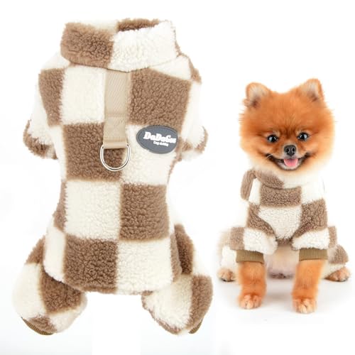SMALLLEE_LUCKY_STORE Klassischer karierter Fleece-Hunde-Pyjama mit Ring für die Leine für kleine Hunde und Katzen, Winter, Herbst, Haustier, Vierbein-Overall, Welpenpullover, Pullover, Yorkie, von smalllee_lucky_store