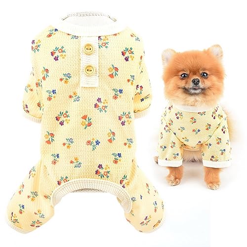 SMALLLEE_LUCKY_STORE Kleine Hundekleidung, niedliches Blumenmuster, Waffelstrick, Welpen-Pyjama, Katzen-Schlafanzug, dehnbarer Overall, warme Nachtwäsche, Outfits für Yorkie, Chihuahua, Gelb, Größe S SMALLLEE_LUCKY_STORE Kleine Hundekleidung, niedliches Blumenmuster, Waffelstrick, Welpen-Pyjama, Katzen-Schlafanzug, dehnbarer Overall, warme Nachtwäsche, Outfits für Yorkie, Chihuahua, Gelb, Größe S von smalllee_lucky_store