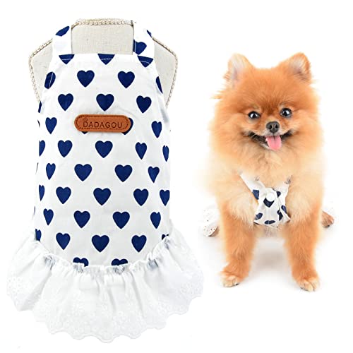 SMALLLEE_LUCKY_STORE Niedliche Liebesherzen Haustier Baumwolle Träger Kleid für kleine Hunde, Katzen, Mädchen, Welpen, gerüschter Rock, leichte Yorkie, Chihuahua, Sommerkleidung, Blau, M von smalllee_lucky_store