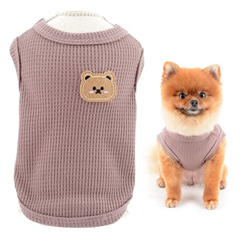 SMALLLEE_LUCKY_STORE Niedlicher Bär Waffelstrick Tank Top Welpe T-Shirt für kleine Hunde Katzen Junge Mädchen Dehnbares T-Shirt Weste Yorkie Chihuahua Haustier Sommerkleidung, Lila, S von smalllee_lucky_store