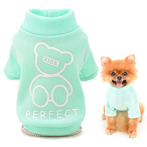 SMALLLEE_LUCKY_STORE Niedlicher Cartoon-Welpen-Fleece-Sweatshirt, Pullover für kleine, mittelgroße Hunde, Katzen, Jungen, Mädchen, Yorkie, Chihuahua, Kätzchen, warm, Herbst, Winterkleidung, Grün, L von smalllee_lucky_store