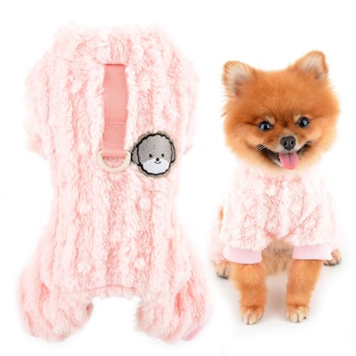 SMALLLEE_LUCKY_STORE Niedlicher Fleece-Schlafanzug für kleine Hunde, Katzen, Welpen, Vierbein-Overall, Pullover mit D-Ring, warm, weich, für Chihuahua, Yorkie, Herbst, Winterkleidung, Rosa, Größe S von smalllee_lucky_store