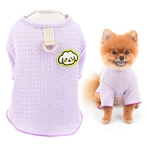 SMALLLEE_LUCKY_STORE Niedliches Hunde-Strick-T-Shirt mit D-Ring für kleine, mittelgroße Hunde, Katzen, Mädchen, dehnbar, weiches Tank-Top, coole Weste, Yorkie, Chihuahua, Sommerkleidung, Lila, XL von smalllee_lucky_store