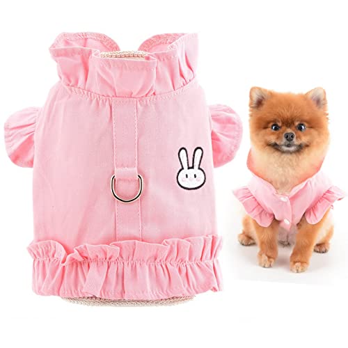 SMALLLEE_LUCKY_STORE Niedliches Kaninchen-Haustier-Denim-Geschirr, Weste, Hemd mit D-Ring für kleine Hunde, Katzen, Mädchen, weich, bequem, Rüschen, Jeansjacke für Spaziergänge, Welpen, Yorkie, von smalllee_lucky_store