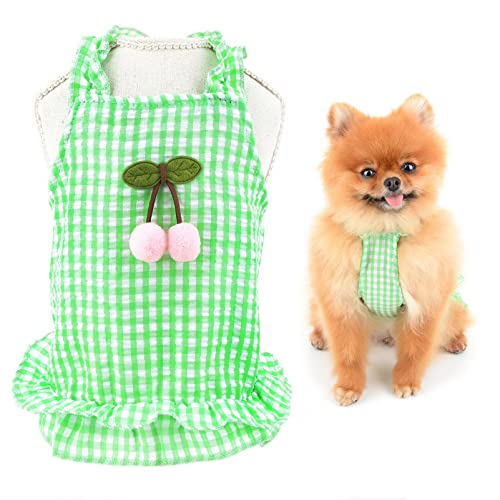 SMALLLEE_Lucky_Store Niedliches Kirsch-Haustierkleid, kariertem Träger Sommerkleid für kleine Hunde Katzen Welpen, gerüschter Rock, Yorkie Chihuahua Sommerkleidung, grün, XL von smalllee_lucky_store