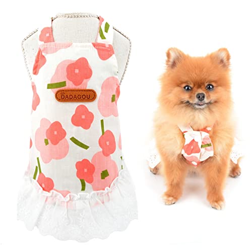 SMALLLEE_LUCKY_STORE Niedliches florales Haustierkleid aus Baumwolle mit Trägern, Sommerkleid für kleine Hunde Katzen Welpen, gerüschter Rock, Yorkie Chihuahua Sommerkleidung, Rosa, XS von smalllee_lucky_store