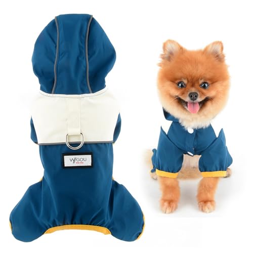 SMALLLEE_LUCKY_STORE Patchwork-Regenmantel für kleine Hunde, wasserdicht, Vierbein-Regenjacke mit D-Ring, Welpen-Kapuzenregenponcho reflektierend, leichte Regenbekleidung für Yorkie, Chihuahua, Blau, SMALLLEE_LUCKY_STORE Patchwork-Regenmantel für kleine Hunde, wasserdicht, Vierbein-Regenjacke mit D-Ring, Welpen-Kapuzenregenponcho reflektierend, leichte Regenbekleidung für Yorkie, Chihuahua, Blau, von smalllee_lucky_store