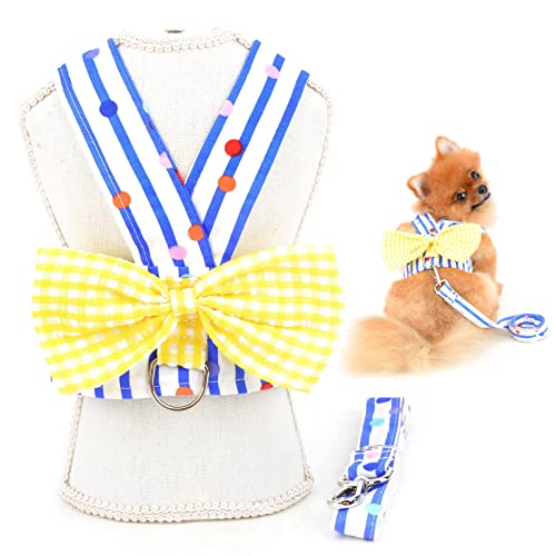 SMALLLEE_Lucky_Store Haustier Plaid Schleife Gestreiftes Prinzessin Geschirr Weste mit D-Ring für kleine Hunde Katzen, weicher Komfort Welpen,Yorkie Chihuahua Sommerkleidung,Blue,XXL von smalllee_lucky_store