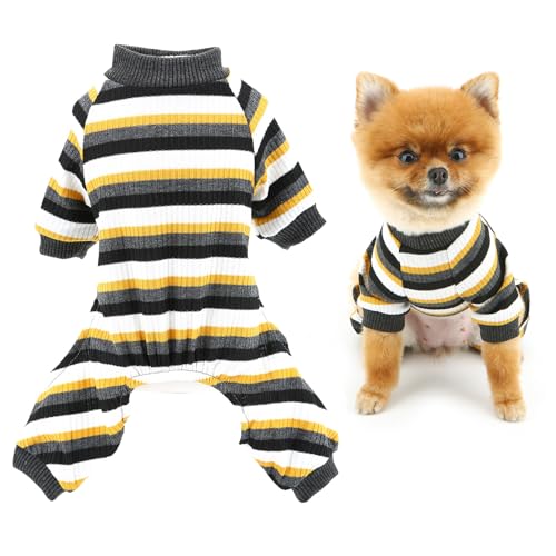 SMALLLEE_LUCKY_STORE Regenbogen-gestreifter Hunde-Pyjama für kleine Hunde, Baumwolle, Welpenpullover, Jumpsuit, dehnbar, Haustier-Pyjama, Sommer, Frühling, atmungsaktiv, Chihuahua, Yorkie, Grau, Größe von smalllee_lucky_store