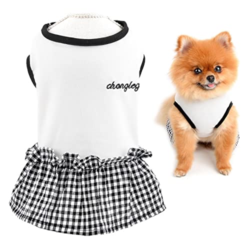 SMALLLEE_LUCKY_STORE Schwarz und Weiß kariertes Mädchen-Hundekleid, niedlich, klein, Welpenkleidung, bezauberndes Haustier-Kostüm, Urlaub, Festival-Outfits, Weiß, Größe L von smalllee_lucky_store