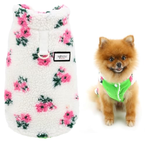SMALLLEE_LUCKY_STORE Shearling Fleece-Hundemantel für kleine Hunde, Blumenmuster, Welpen, Weste, Jacke mit D-Ring, isolierte Haustierkleidung, Winter, Herbst, Chihuahua, Yorkie-Kostüm, Rosa, Größe M von smalllee_lucky_store